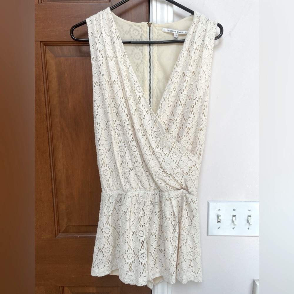 Collective Concepts Cream Lace Romper with back zipper